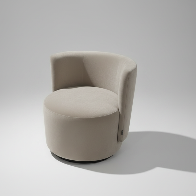 Green armchair or bench with fabric swatches on a neutral background