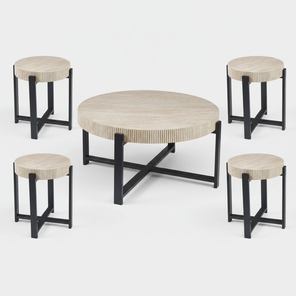 GROVE Table Set - Travertine