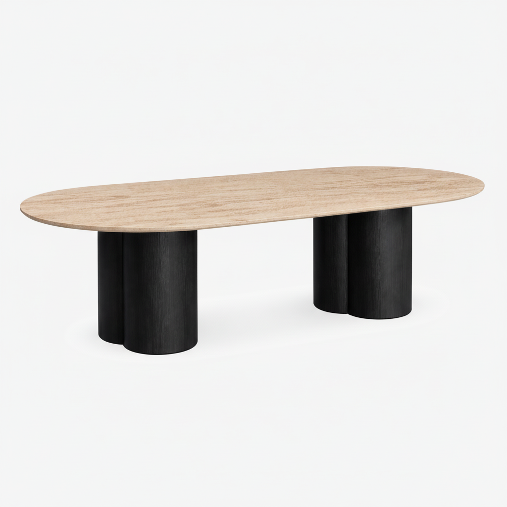 طاولة طعام أنيقة بتأثير حجر الترافرتين