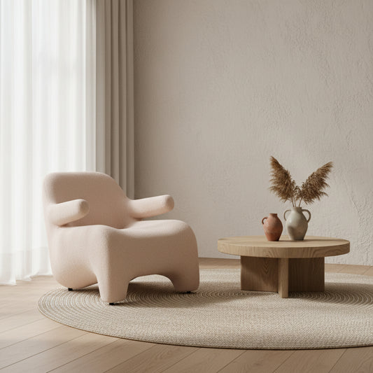 Beige armchair on a light gray background