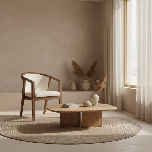 Wooden chair with white cushion on a gray background
