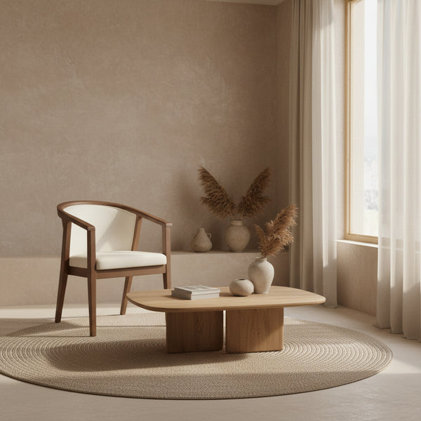 Wooden chair with white cushion on a gray background