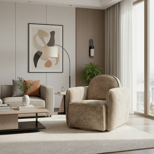 Beige armchair on a gray background