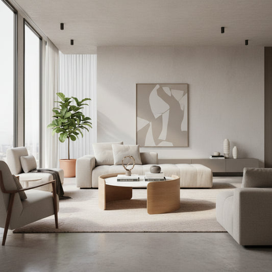 Modern coffee table with white top and wooden base on a white background
