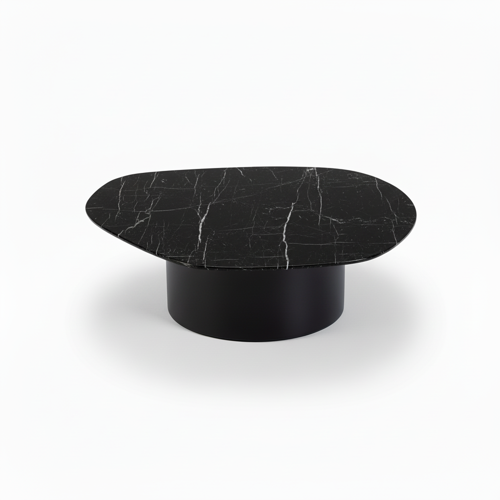Pearl Luxury Steel Coffee Table with Black Marble Top H 25 cm  | Premium Living Room Collection