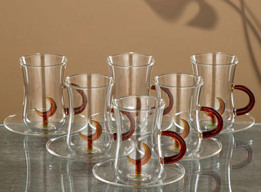 Moonrise Collection - Tea Set 6 Pieces Borosilicate Glass Clear & Amber
