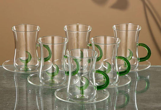 Moonrise Collection - Tea Set 6 Pieces Borosilicate Glass Clear & Green