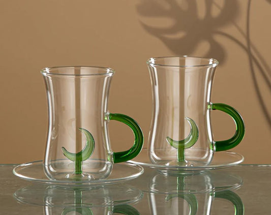 Moonrise Collection - Tea Set 6 Pieces Borosilicate Glass Clear & Green