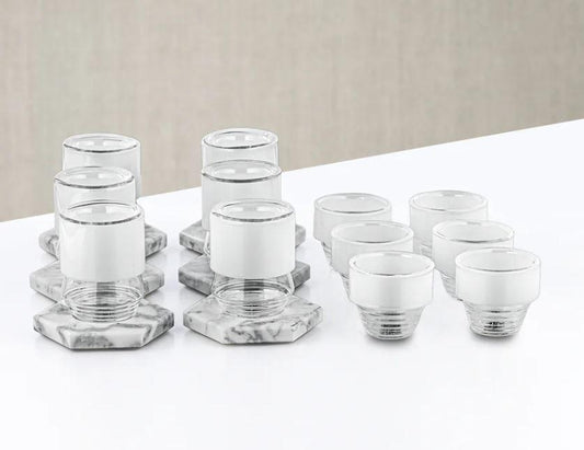Fusion Collection - Tea & Arabic Coffee Set 18 Pieces Glass & Marble
