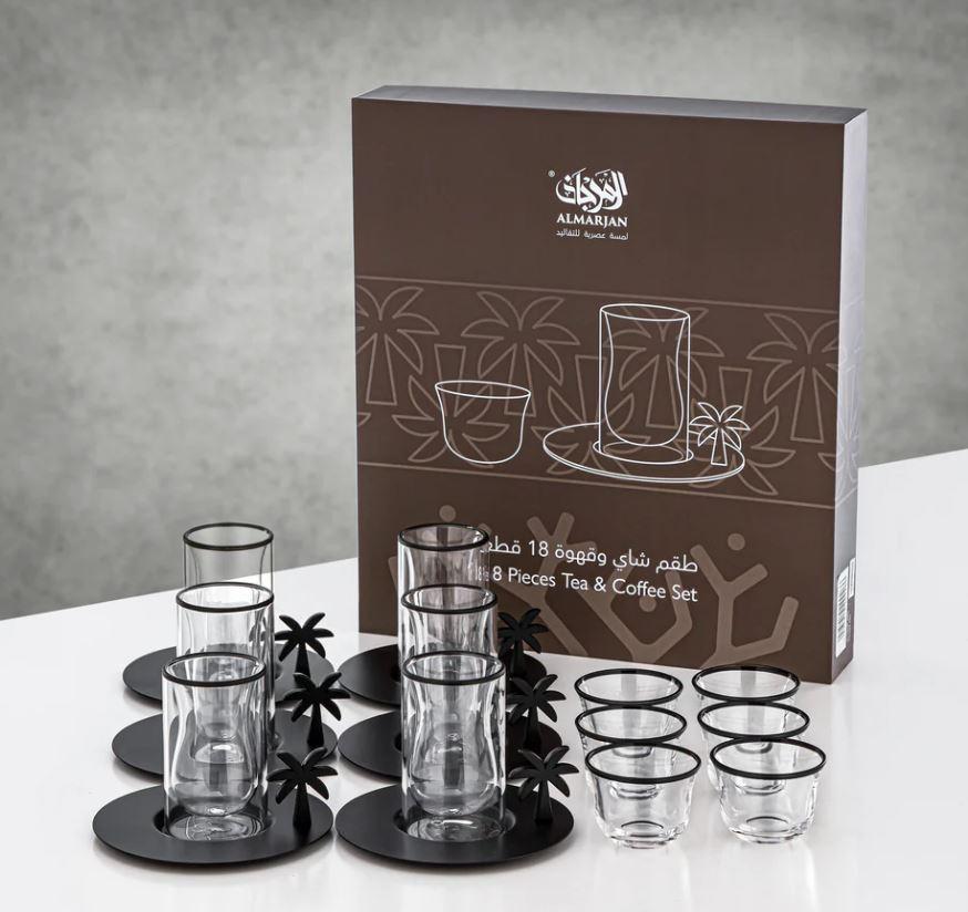 Palm Noir Collection - Tea & Coffee Set 18 Pieces Black Rim Matte Black