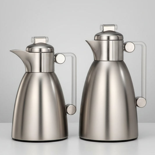 Elegance Collection - Vacuum Flask Set 0.7L & 1L Matt Nickel & Frost