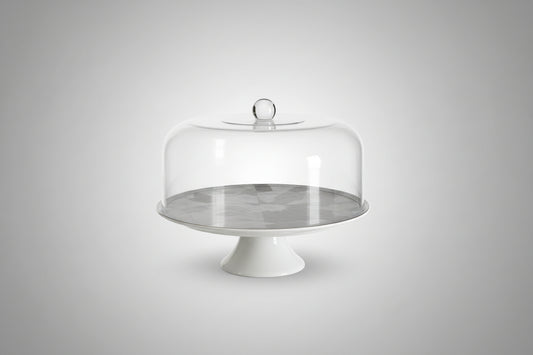 Huroof Porcelain Cake Stand with Acrylic Dome